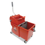 Unger Side-Press Restroom Mop Dual Bucket Combo, 4 gal, Plastic, Red Product Image 