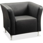 Lorell Fuze Modular Series Square Lounge Chair - Black Seat Color - Leather Seat Material - Black Back Color - Leather Back Material - Brushed Aluminum Frame Material Product Image 