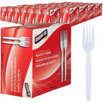 Genuine Joe Heavyweight White Plastic Forks - Disposable - White - 100/Box Product Image 
