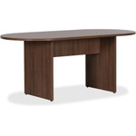 Lorell Essentials Oval Conference Table - x 1.3" Thickness Table Top, 29.5" Height x 70.9" Width x 35.4" Depth Table - Finish: Walnut Laminate - Adjustable Foot Glide Product Image 
