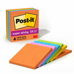 Post-it Super Sticky Lined Notes - Energy Boost Color Collection - 540 - 4" Flag/Note Width x 4" Flag/Note Length - Square - 90 Sheets per Pad Product Image 