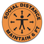 Accuform Slip-Gard Social Distance Floor Signs, 17" Circle, "Social Distance Maintain 6 ft", Human/Arrows, Orange, 25/Pack View Product Image