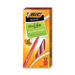 BIC Round Stic Xtra Life Ballpoint Pen, Stick, Medium 1 mm, Red Ink, Translucent Red Barrel, Dozen (BICGSM11RD) View Product Image