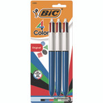 BIC 4-Color Multi-Color Ballpoint Pen, Retractable, Medium 1mm, Black/Blue/Green/Red Ink, Randomly Assorted Barrel Colors, 3/Pack View Product Image