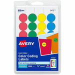 Avery Removable Print or Write Color Coding Labels - 3/4" Diameter - Removable Adhesive - Round - Inkjet, Laser - Blue, Green, Red, Yellow Product Image 