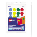 Avery Printable Self-Adhesive Removable Color-Coding Labels, 0.75" dia, Assorted Colors, 24/Sheet, 42 Sheets/Pack, (5472) View Product Image