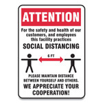 Accuform Social Distance Signs, Wall, 7 x 10, Customers and Employees Distancing, Humans/Arrows, Red/White, 10/Pack (GN1MGNG901VPESP) View Product Image