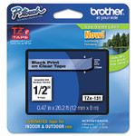 Brother P-Touch TZe Standard Adhesive Laminated Labeling Tape, 0.47" x 26.2 ft, Black on Clear (BRTTZE131) View Product Image