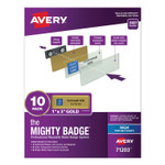 Avery The Mighty Badge Name Badge Holder Kit, Horizontal, 3 x 1, Inkjet, Gold, 10 Holders/ 80 Inserts View Product Image