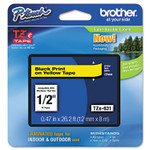 Brother P-Touch TZe Standard Adhesive Laminated Labeling Tape, 0.47" x 26.2 ft, Black on Yellow (BRTTZE631) View Product Image