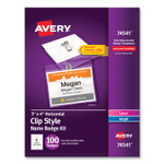 Avery Clip-Style Name Badge Holder with Laser/Inkjet Insert, Top Load, 4 x 3, White, 100/Box (AVE74541) View Product Image