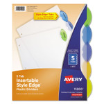 Avery Insertable Style Edge Tab Plastic Dividers, 5-Tab, 11 x 8.5, Translucent, 1 Set (AVE11200) View Product Image