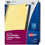 Avery Preprinted Tab Dividers - Gold Reinforced Edge - 31 x Divider(s) - Printed Tab(s) - Digit - 1-31 Product Image 