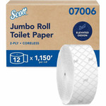 Scott Coreless High-Capacity Jumbo Roll Toilet Paper with Elevated Design - 2 Ply - 3.78" Width x 1150 ft Length - White - Fiber Product Image 
