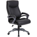 Lorell Executive High-Back Chair with Gun Metal Base - Black Seat Color - Leather Seat Material - 5-star Base Product Image 