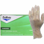 ProWorks Vinyl Powdered Industrial Gloves - 3 mil Thickness x 9" Glove Length - Small Size - Vinyl - Clear - Powdered, Non-sterile Product Image 