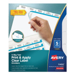 Avery Print and Apply Index Maker Clear Label Dividers, Big Tab, 5-Tab, White Tabs, 11 x 8.5, White, 5 Sets (AVE11492) View Product Image