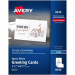 Avery Half-Fold Greeting Cards, Matte, 5-1/2" x 8-1/2" , 30 Cards/Envelopes (8316) - 97 Brightness - 8 1/2" x 5 1/2" - Matte - Perforated, Heavyweight, Rounded Corner - White Product Image 