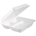 Dart Foam Hinged Lid Container, 3 Compartments, 9.3 x 9.5 x 3, White, 100/Bag, 2 Bag/Carton View Product Image
