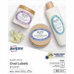 Avery Easy Peel Oval Labels - Waterproof - 2" Width x 3 21/64" Length - Permanent Adhesive - Oval - Inkjet, Laser Product Image 