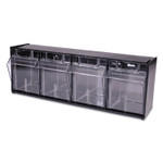 deflecto Tilt Bin Interlocking Multi-Bin Storage Organizer, 4 Sections, 23.63" x 6.63" x 8.13", Black/Clear View Product Image