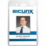 SICURIX Badge Holder - Vertical - 2.4" Height x 3.4" Width - Vinyl - Clear - Sturdy Product Image 
