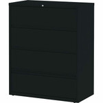 Lorell Fortress Lateral File with Roll-Out Shelf - 42" Width x 18.6" Depth x 52.5" Height - 4 x Drawer(s) for File - Letter, A4, Legal - Leveling Glide, Heavy Duty, Recessed Handle, Ball-bearing Suspension, Interlocking - Black Product Image 