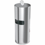 HLS Commercial Gym Wipe Dispenser 9-Gallon Trash Can - Lockable - 9 gal Capacity - Round - Durable, Lid Locked, Removable Inner Bin, Locking Door - Stainless Steel Product Image 