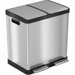 HLS Commercial 16-Gallon Combination Recycle Trash Can - Multi-compartment - 16 gal Capacity - Fingerprint Proof, Smudge Resistant, Handle, Recyclable, Durable, Removable Inner Bin, Lid Locked - 28.3" Height x 21.6" Width - Stainless Steel Product Image 