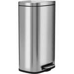 HLS Commercial Fire-Rated Soft Step Trash Can - 8 gal Capacity - Pedal Control, Handle, Durable, Smooth, Lid Closure, Fingerprint Proof, Fire Retardant, Removable Inner Bin - 25" Height x 13.7" Width - Stainless Steel - Silver Product Image 