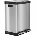 HLS Commercial Fire-Rated Soft Step Trash Can - 16 gal Capacity - Pedal Control, Handle, Durable, Smooth, Lid Closure, Fingerprint Proof, Fire Retardant, Removable Inner Bin - 26.2" Height x 19.3" Width - Stainless Steel - Silver Product Image 