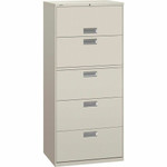 HON Brigade 600 H675 Lateral File - 67" Height x 30" Width x 18" Depth - 5 - Finish: Light Gray Product Image 