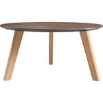 Lorell Quintessence Collection Coffee Table - 15.8" Height x 32" Diameter - Knife Edge - Walnut Laminate Table Top Product Image 