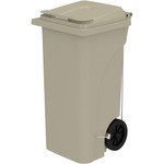 Safco 32 Gallon Plastic Step-On Receptacle - 32 gal Capacity - Foot Pedal, Lightweight, Easy to Clean, Handle, Wheels, Mobility - 37" Height x 21.3" Width x 20" Depth - Plastic - Tan Product Image 