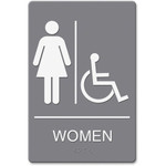 Headline Signs ADA WOMEN Wheelchair Restroom Sign - Print/Message "women's restroom/wheelchair accessible" - Double Sided - Adhesive, Braille - Plastic - White, Gray Product Image 