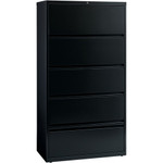 Lorell Fortress Lateral File with Roll-Out Shelf - 36" Width x 18.6" Depth x 69" Height - 5 x Drawer(s) for File - Legal, Letter, A4 - Leveling Glide, Ball-bearing Suspension, Interlocking, Heavy Duty, Recessed Handle - Black Product Image 
