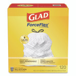 Glad CloroxPro ForceFlex Tall Kitchen Drawstring Trash Bags, 13gal, Unscented, 23.47" x 25.38", White, 120 Bag/Box, 3 Boxes/Carton Product Image 