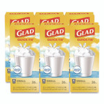 Glad OdorShield Quick-Tie Small Trash Bags, Tie-Flap, 4 gal, Febreze Fresh Clean Scent, 8 x 18, White, 26 Bags/Box, 6 Boxes/Carton Product Image 