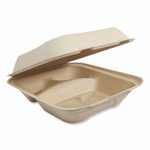 World Centric Fiber Hinged Containers, 3 Compartments, 8.8 x 8.2 x 2.9, Natural, Paper, 300/Carton Product Image 