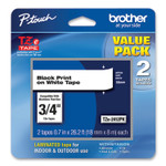Brother P-Touch TZe Standard Adhesive Laminated Labeling Tape, 0.7" x 26.2 ft, Black on White, 2/Pack Product Image 