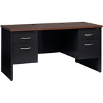 Lorell Fortress Modular Series Double-pedestal Credenza - 60" Width x 24" Depth, x 1.1" Thickness Top - 2 x Box, File Drawer(s) - Double Pedestal - Material: Steel - Finish: Walnut Laminate, Black Product Image 