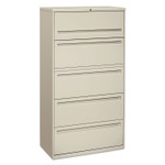 HON Brigade 700 Series Lateral File, 4 Legal/Letter-Size File Drawers, 1 File Shelf, 1 Post Shelf, Light Gray, 36" x 18" x 64.25" Product Image 