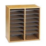 Safco Wood/Laminate Literature/CD Sorter, 16 Compartments, 19.5 x 11.75 x 21, Medium Oak Product Image 