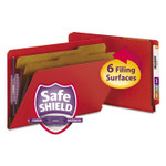 Smead End Tab Pressboard Classification Folders, Six SafeSHIELD Fasteners, 2" Expansion, 2 Dividers, Legal Size, Bright Red, 10/Box Product Image 