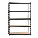 Lorell Iron Horse 2300 lb Capacity Riveted Shelving - 5 Shelf(ves) - 72" Height x 48" Width x 24" Depth - 30% Recycled - Black - Steel, Particleboard Product Image 