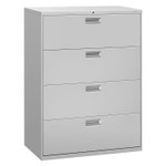 HON Brigade 600 Series Lateral File, 4 Legal/Letter-Size File Drawers, Light Gray, 42" x 18" x 52.5" View Product Image