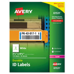 Avery Durable Permanent ID Labels with TrueBlock Technology, Laser Printers, 3.25 x 8.38, White, 3/Sheet, 50 Sheets/Pack Product Image 