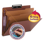 Smead Pressboard Classification Folders, Six SafeSHIELD Fasteners, 1/3-Cut Tabs, 2 Dividers, Letter Size, Red, 10/Box Product Image 