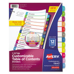 Avery Customizable TOC Ready Index Multicolor Tab Dividers, 12-Tab, 1 to 12, 11 x 8.5, White, Contemporary Color Tabs, 1 Set Product Image 