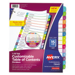 Avery Customizable TOC Ready Index Multicolor Tab Dividers, 15-Tab, 1 to 15, 11 x 8.5, White, Contemporary Color Tabs, 1 Set Product Image 